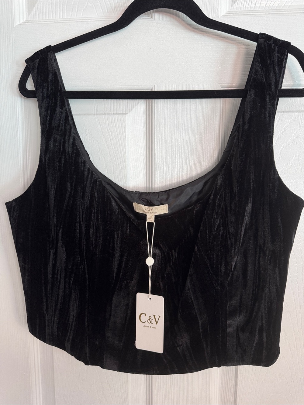 Black Velvet Crop Top with Scoop Neck